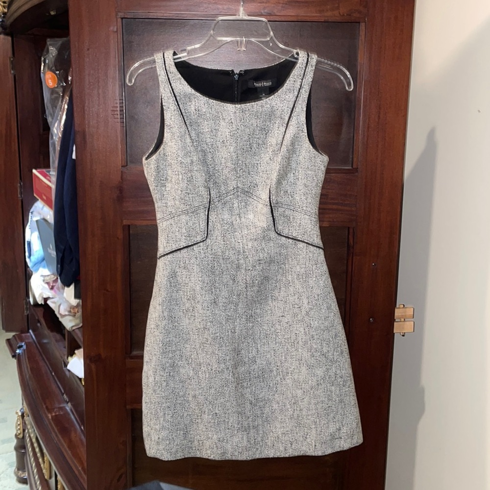 white house black market grey dress with black details